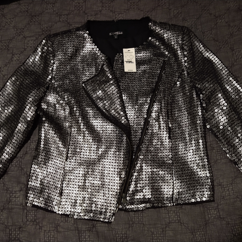 Express Silver Sequin Jacket Medium